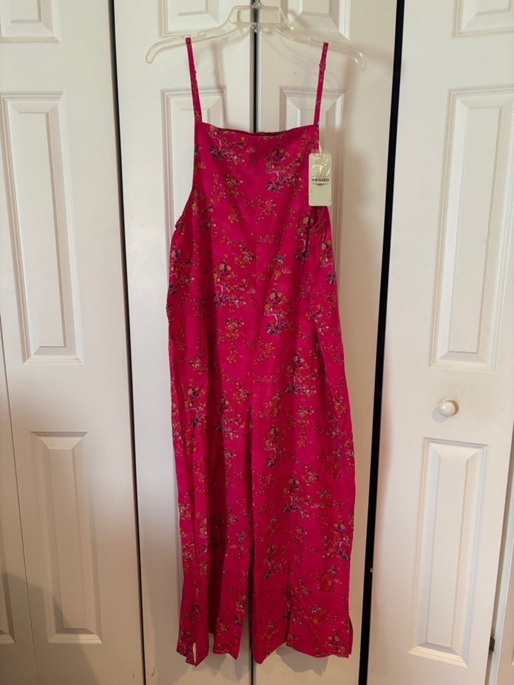 Bright Floral Pink Spaghetti-Strap Jumpsuit by YESNO